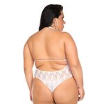 Body Plus Size e Luva em Renda Transparente e Lacinho de Cetim