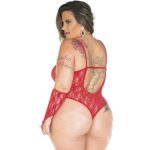 Body Plus Size e Luva em Renda Transparente e Lacinho de Cetim