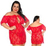 Camisola Plus Size Ciganinha Renda Ombro a Ombro com Calcinha