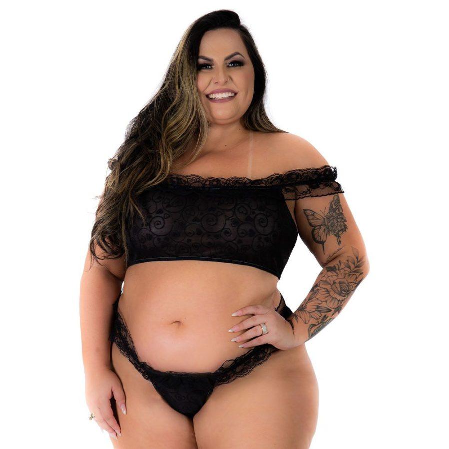 Conjunto Plus Size Ciganinha Top Ombro a Ombro e Fio Dental