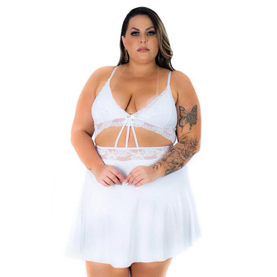 Camisola Plus Size Fino Acabamento em Renda Abertura Pimenta