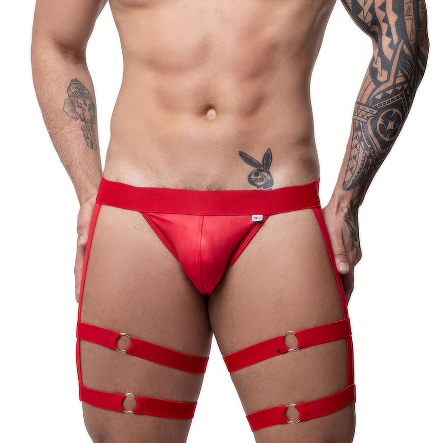 Cueca Sensual Jockstrap Com Cinta Liga Bumbum a Mostra