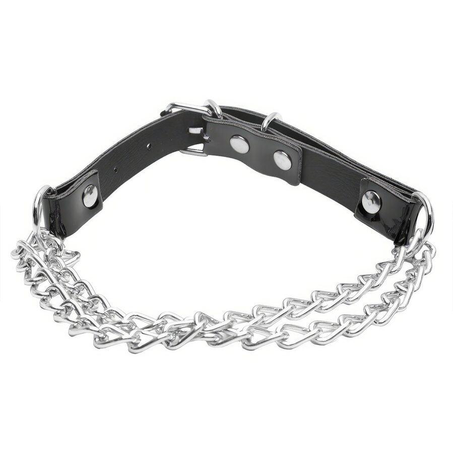 Gargantilha Choker Vinil com Corrente Crystal Estilo Audacioso Sensual Uma Peça Inesquecível