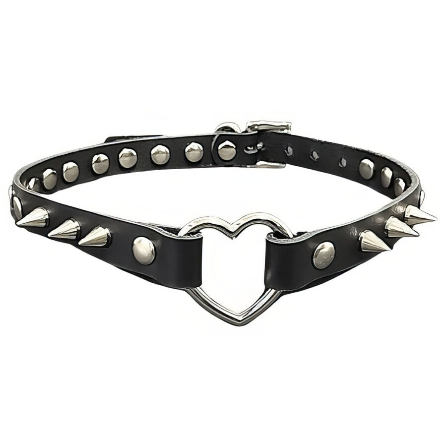 Gargantilha Coração Hard Gótica Punk Spike Choker Estilo Rebelde Audacioso